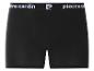 Caleçon boxer noir pour homme avec ceinture élastique blanche avec texte et logo.
