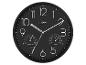 Horloge murale noire avec thermomètre et hygromètre intégrés, grands chiffres blancs.