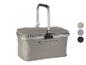 Panier de pique-nique pliable gris avec poignée en aluminium et fermetures éclair, avec options de couleur.