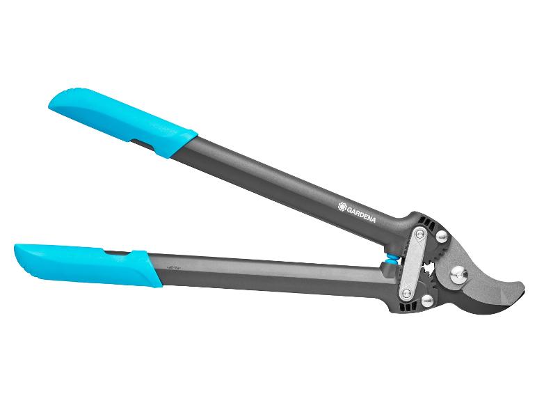 Sécateur de jardin GARDENA avec poignées bleues.