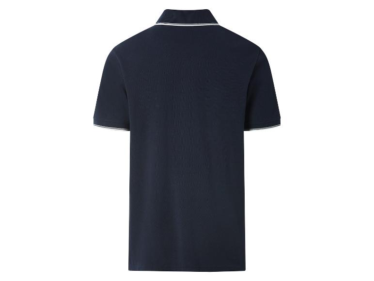 Polo bleu marine pour homme avec col et manches rayés, vue de dos