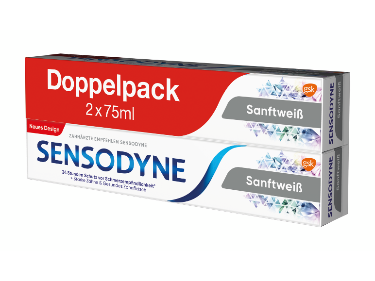 Double pack de dentifrice pour dents sensibles, 2x75ml, nouveau design.