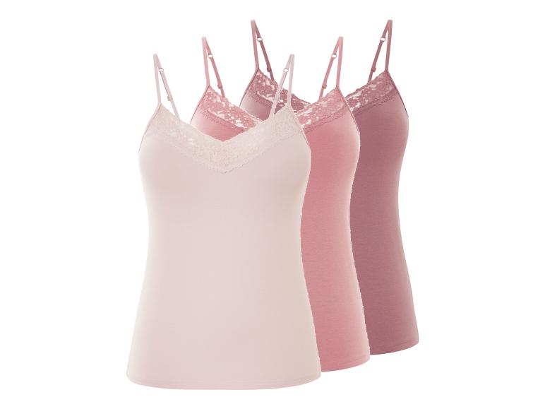 Trois débardeurs roses avec dentelle.