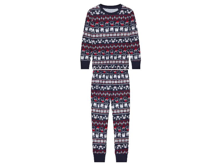 Un pyjama de Noël bleu avec un motif de Père Noël.