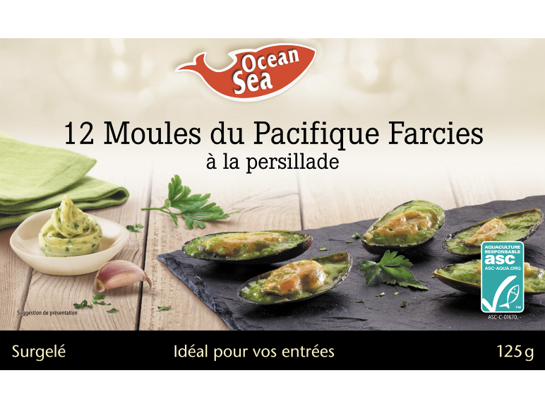 Ocean Sea 12 Moules du Pacifique Farcies à la persillade, surgelées, 125g.