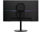 Vue arrière d'un écran d'ordinateur noir avec une bande LED colorée et un pied rond