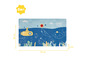 Un tapis de bain bleu Bada Bulla avec un sous-marin jaune et des animaux marins.