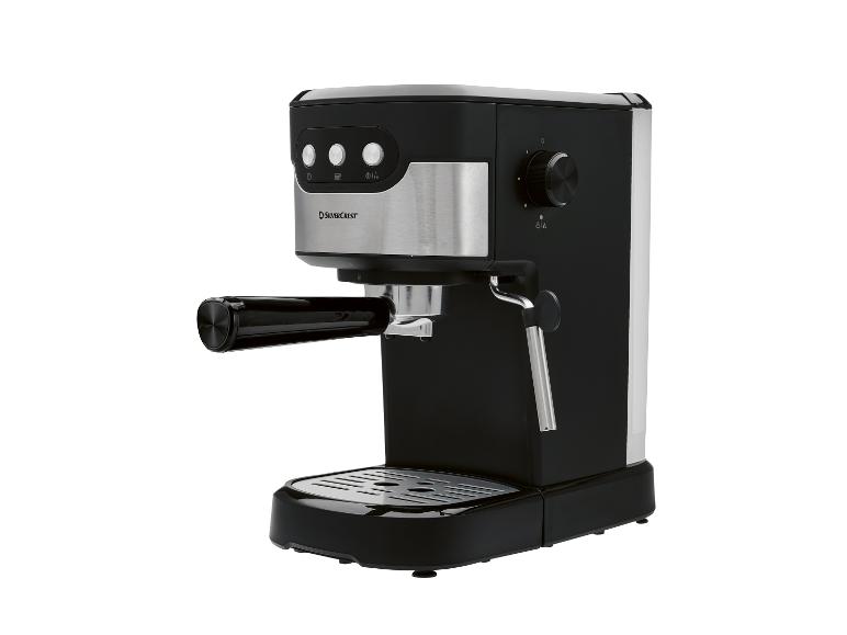 Machine à expresso noire et argentée avec boutons et cadran de commande.