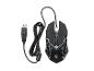 Souris de jeu filaire noire avec connecteur USB et câble tressé.