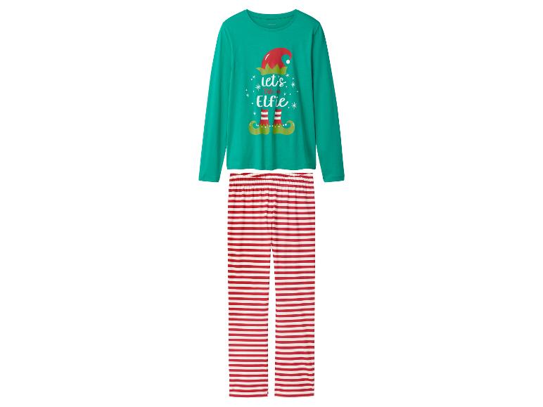 Pyjama de Noël vert avec pantalon rayé rouge et imprimé « Let's take an Elfie ».