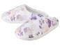Pantoufles à enfiler, motif aquarelle, tons mauves et pêche.