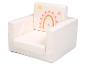 Fauteuil pour enfant rose avec imprimé arc-en-ciel, soleil et papillon.