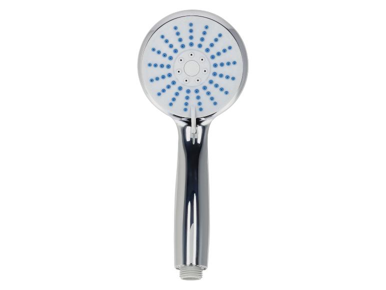 Pommeau de douche chromé avec buses bleues et blanches