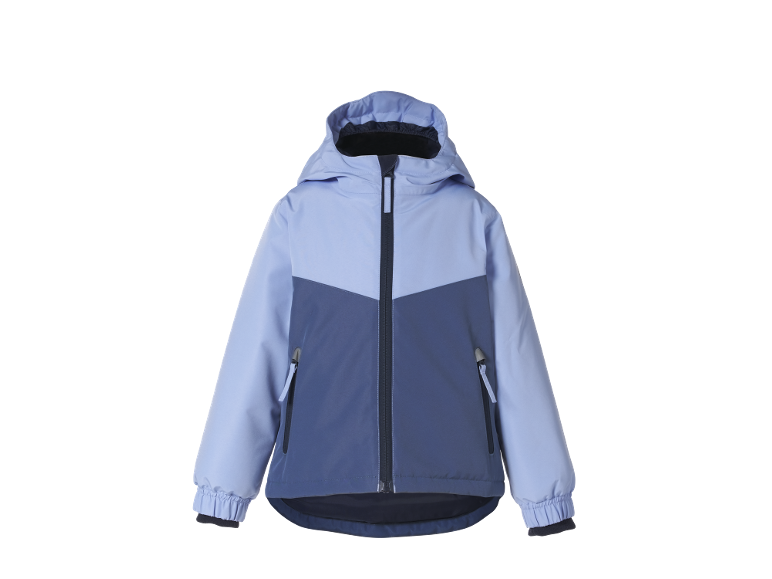 Veste enfant bicolore bleue avec capuche et fermeture éclair.