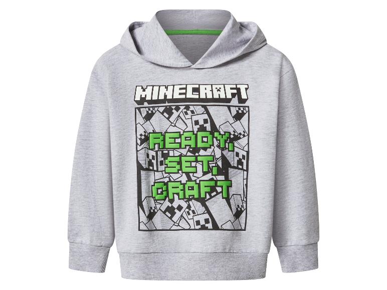 Sweat à capuche gris Minecraft pour enfants avec le texte 'READY, SET, CRAFT'