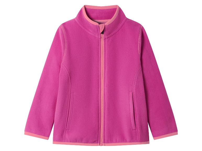 Veste polaire fuchsia pour enfant avec fermeture éclair et poches.