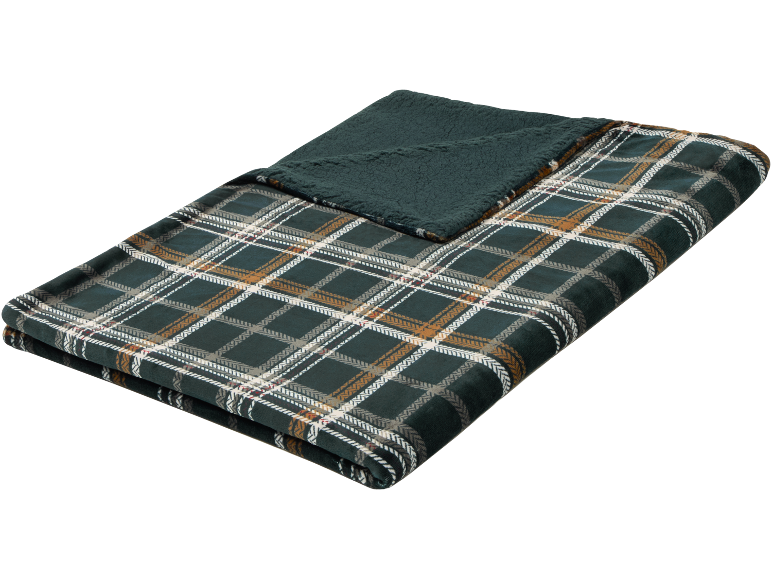 Couverture à carreaux vert foncé avec doublure sherpa