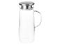 Carafe en verre avec couvercle en acier inoxydable.