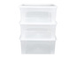 Trois boîtes de rangement transparentes avec couvercles.
