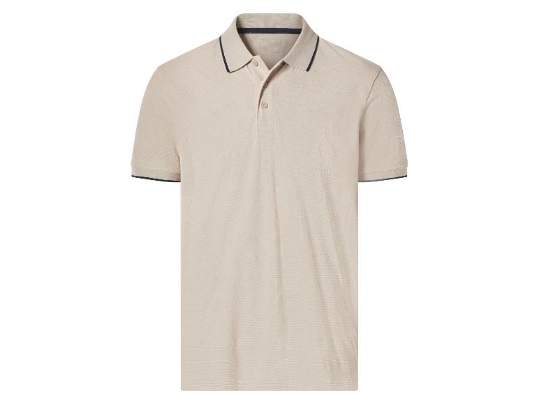 Polo beige pour homme avec liseré bleu foncé sur le col et les manches
