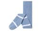 Leggings bébé bleus avec des rayures blanches et des points antidérapants.