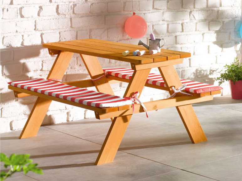 Aller en mode plein écran : LIVARNO home Table de pique-nique et bancs en bois pour enfants, coussins inclus - Image 5