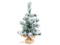 Petit sapin de Noël artificiel enneigé avec un pied en toile de jute