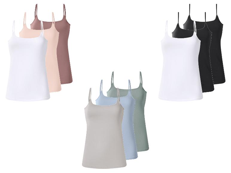 Ensembles de débardeurs à fines bretelles pour femmes en divers coloris : blanc, noir, beige et pastel.
