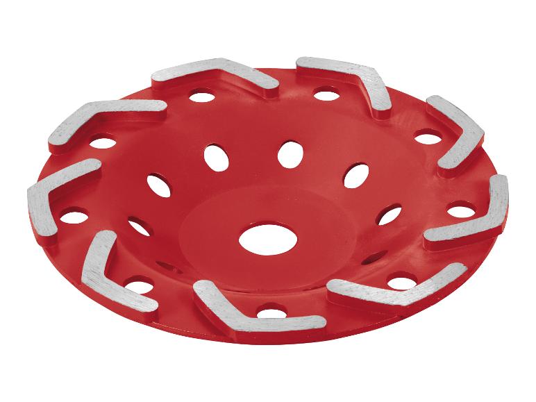 Meule boisseau diamantée rouge avec patins abrasifs segmentés