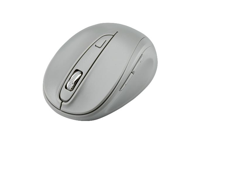 Souris sans fil grise : design ergonomique.