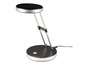 Une lampe de bureau noire et argentée avec un bras flexible.