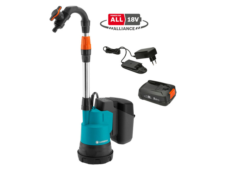 Pompe à eau Gardena 18V avec chargeur et batterie.