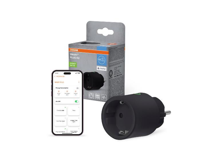 Prise intelligente avec compteur d'énergie et interface d'application mobile.