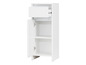 Une armoire blanche avec un tiroir et une porte ouverte.