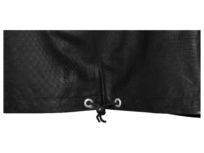 Bâche noire imperméable avec cordon de serrage et bloque-cordon.