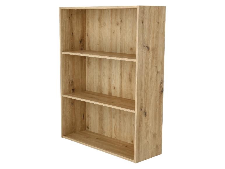 Étagère en bois avec trois compartiments ouverts, finition chêne clair.