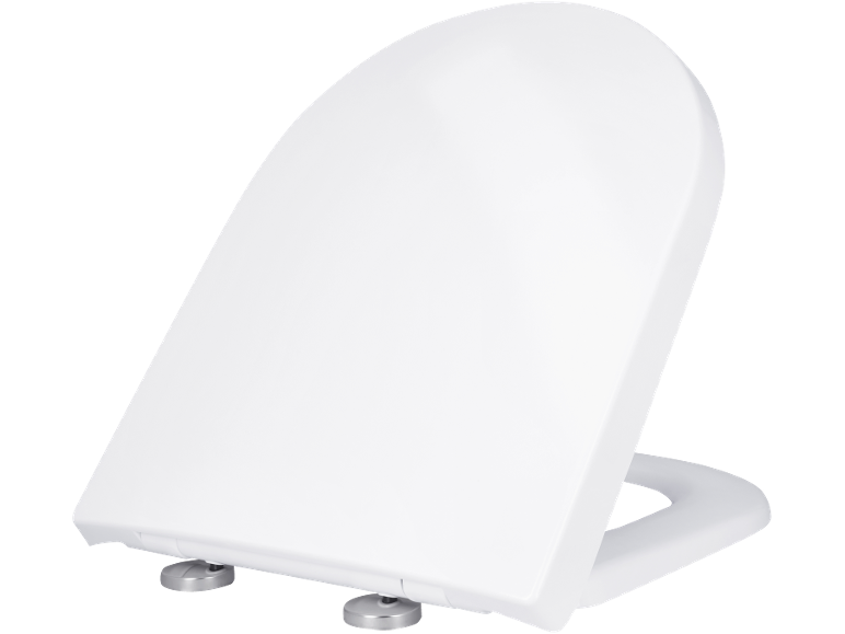 Abattant de toilettes blanc à fermeture douce, légèrement ouvert