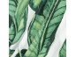 Tissu blanc avec imprimé feuilles vertes, plié.