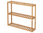 Une étagère en bois avec trois niveaux de rangement.
