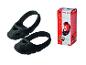 Protections de chaussures noires pour enfants et boîte d'emballage avec informations sur le produit.