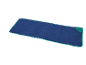 Tapis d'exercice bleu avec bordure et détails turquoise.
