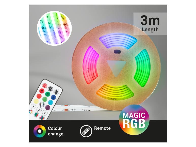 Bande LED RGB sur bobine avec télécommande et fonction de changement de couleur.