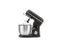 Un robot de cuisine SilverCrest noir avec un bol en acier et un fouet.