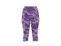Legging de fitness capri violet avec motif camouflage abstrait et détails rayés.