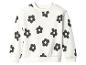 Sweat-shirt blanc avec motifs de fleurs noires.