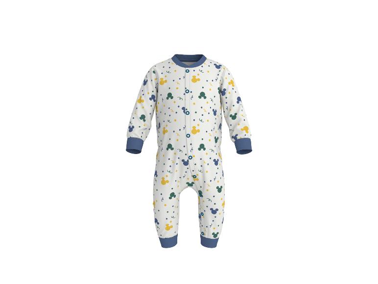 Grenouillère blanche pour bébé avec motifs colorés de tête de Mickey Mouse et poignets bleus