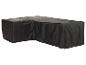 Housse de protection noire en forme de L pour mobilier de jardin.
