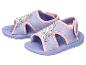 Sandales pour enfants violettes avec des motifs de princesse et des flocons de neige.