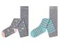 Deux paires de collants gris, l'un avec des étoiles et l'autre avec des rayures.
