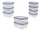 Ensemble de récipients alimentaires en plastique transparent avec couvercles gris